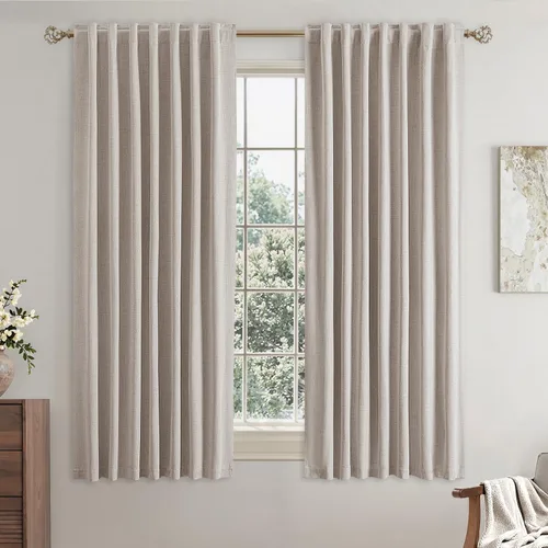 Miniatura 20 de EMEMA - Cortinas opacas de lino color beige, 72 pulgadas de largo, 2 paneles para dormitorio o sala de estar, con aislamiento térmico, 100%