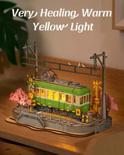 Miniatura 3 de Rolife Sakura Journey Tram - Rompecabezas de madera 3D para adultos, kits de construcción de modelos de bricolaje con luces LED, regalo creativo