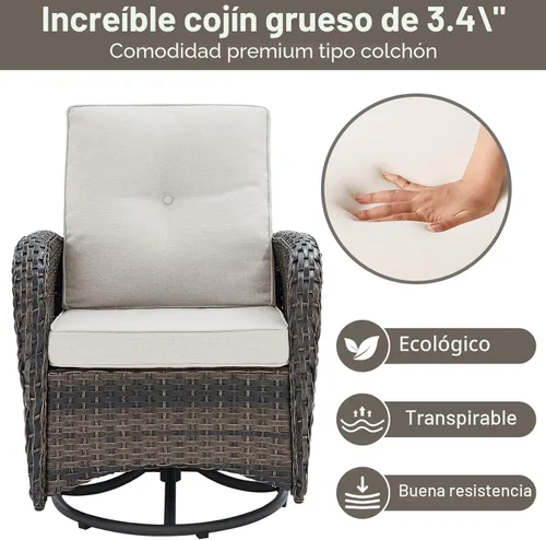 Miniatura 6 de Belord Sillas de Mimbre Giratorias Mecedoras para Patio - Juego de 2 Sillas Mecedoras Giratorias para Exteriores con Mesa Auxiliar de Ratán, Silla