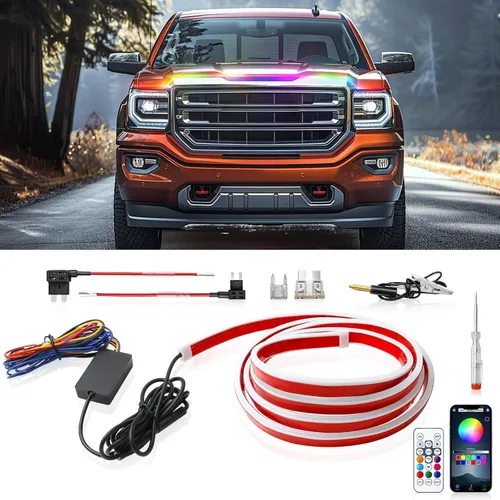 Miniatura 8 de DREAMOTOR Tira de luz para capó de automóvil de 60 pulgadas, luz LED dinámica para exterior blanca, flexible e impermeable, tira de luz diurna