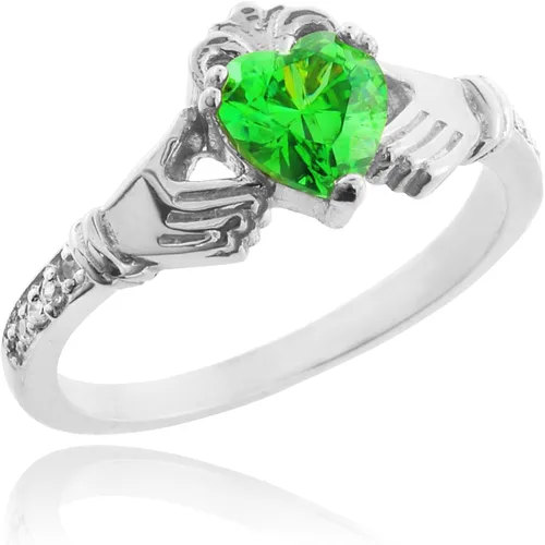 Miniatura 2 de Anillo Claddagh de oro blanco de 14 quilates con forma de corazón verde CZ con piedras naturales
