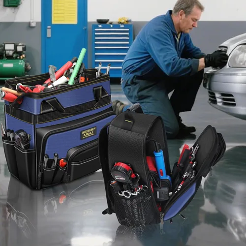 Miniatura 8 de AIRAJ Bolsa de herramientas rodante de 21 pulgadas con ruedas y juego de mochila de herramientas de 18 pulgadas Asa telescópica ajustable Bolsa
