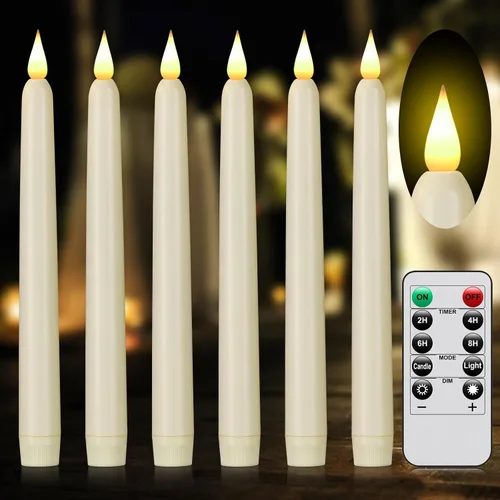 Miniatura 8 de Velas cónicas sin llama con control remoto y temporizador, candeleros LED que funcionan con baterías con llama 3D parpadeante, velas falsas