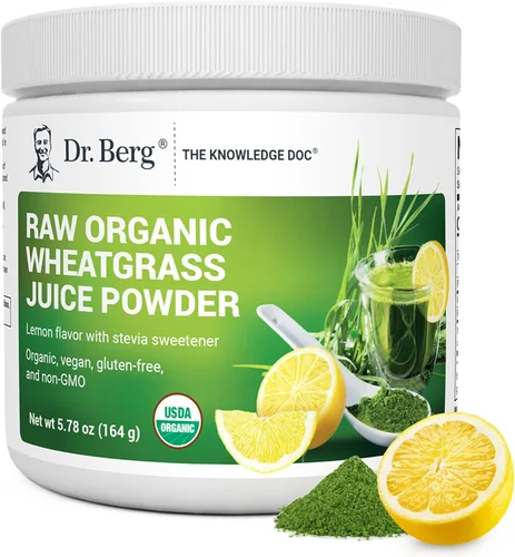 Dr. Berg - Superalimento en polvo verde orgánico certificado por USDA (60 porciones), fabricado con pasto de trigo crudo, clorofila, minerales traza