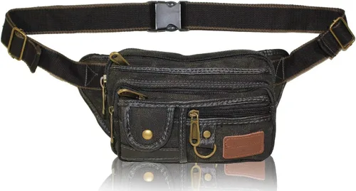 Miniatura 4 de Riñonera al aire libre Riñonera de lona Denim 5XL Cinturón de cintura para hombres y mujeres Bolsa de cadera, negro 1106L, Extragrande, Riñonera
