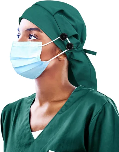 Miniatura 12 de Gorro de trabajo forrado de satén con botón para mujeres de cabello largo