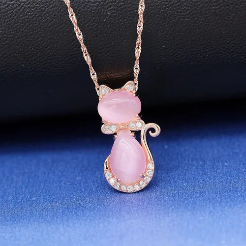 Miniatura 6 de Uloveido Linda forma de gato rosa CrystaL Studs Pendientes y collar colgante para niñas adolescentes Y404
