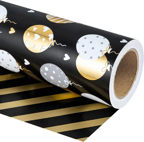 Miniatura 24 de WRAPAHOLIC Papel de regalo reversible, mini rollo, 17 pulgadas x 33 pies, diseño de mármol azul con rayas para cumpleaños, vacaciones, bodas, baby