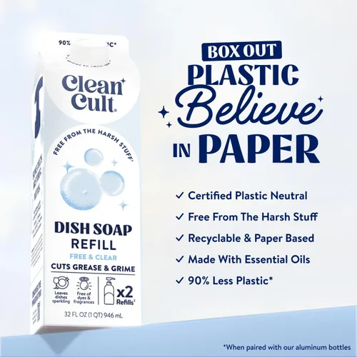 Miniatura 2 de Cleancult Repuesto líquido de jabón para platos (32 onzas, 1 unidad) – Poder de limpieza a base de plantas – Jabón para platos que corta la grasa