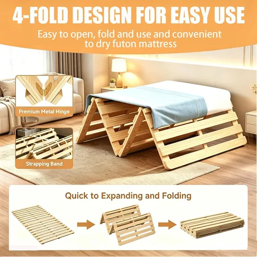 Miniatura 5 de LILYPELLE Floor Bed Frame, Foldable Tatami Bed Frame, Breathable Moisture-Proof Bed Plate, Japanese Floor Bed, Wood Slatted Floor Bed Frame for