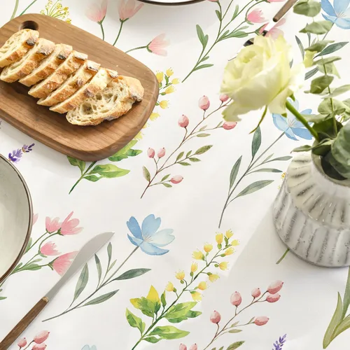 Miniatura 5 de Horaldaily Mantel rectangular de primavera de 52 x 70 pulgadas, diseño de flores silvestres, hierbas florales, elegante, lavable, para fiesta