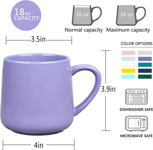 Miniatura 3 de Bosmarlin Juego de 2 tazas de café de cerámica brillante, taza de té para oficina y hogar, 18 onzas, adecuadas para lavavajillas y microondas Púrpura