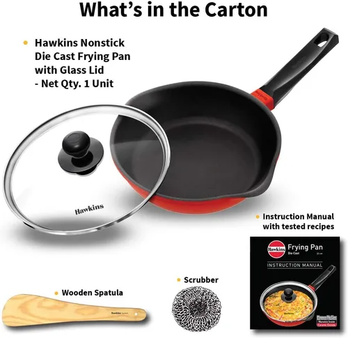 Miniatura 7 de HAWKINS Sartén de 9.4 in compatible con inducción con tapa de cristal, color rojo (IDCF24G)