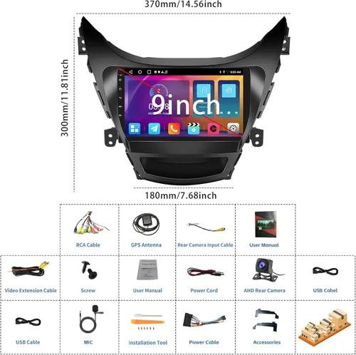 Miniatura 8 de Estéreo de coche Android 2+64G para Hyundai Elantra 2011 2012 2013 Carplay inalámbrico Android Auto 9 pulgadas pantalla táctil Bluetooth GPS WiFi