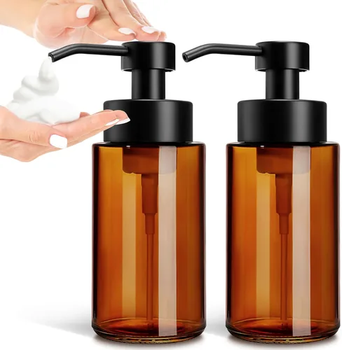 Miniatura 13 de GMISUN Dispensador de jabón espumoso, dispensador de jabón de espuma de vidrio ámbar de 8.5 fl oz / 8.5 fl oz para baño y cocina, paquete de 2
