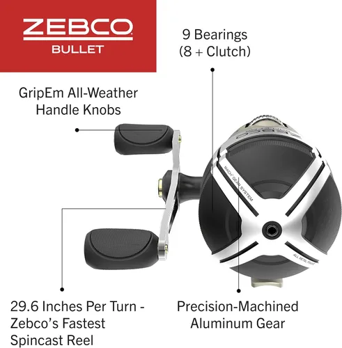 Miniatura 3 de Zebco Bullet MG Spincast Fishing Reel, Size 30 Reel, Ultra-Lightweight Magnesium Body, Changeable Right- or Left-Hand Retrieve, Oversized Non-Slip
