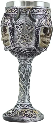 Miniatura 2 de Ebros - Calavera vikinga berserker con casco con cuernos de bisonte, copa de vino de 7 onzas con patrones de nudos celtas, taza de cáliz vintage