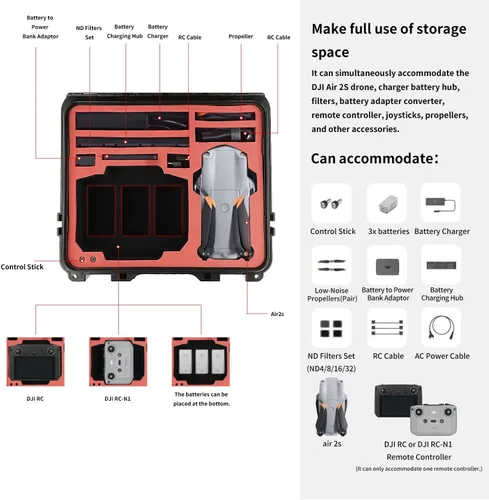 Miniatura 3 de Mavic Air 2 - Funda rígida de transporte para DJI Air 2/2S Drone y accesorios, impermeable, a prueba de golpes, protección completa