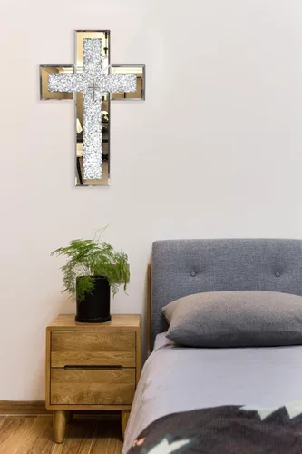Miniatura 3 de GIMORRTO Decoración de pared con cruz espejada, cristal de diamante triturado, arte de pared religioso (pequeño)