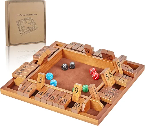 ApudArmis Shut The Box de 4 vías, juego de mesa grande de madera con dados, 4 formas de jugar Shut-The-Box para adolescentes, complemento de