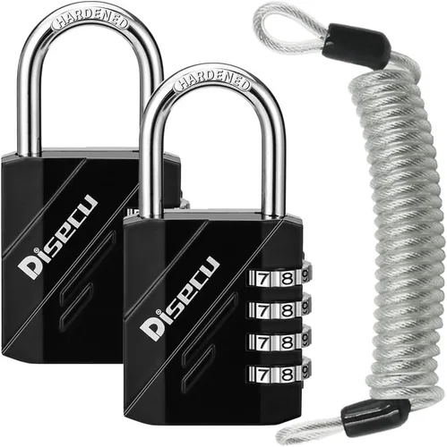 Miniatura 8 de Candado de combinación de 4 dígitos impermeable para exteriores con cable de acero para casillero de gimnasio, casco, puerta, valla, equipaje Negro