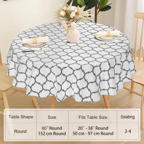 Miniatura 6 de Smiry Mantel redondo de plástico para mesa, mantel de vinilo impermeable con parte trasera de franela para mesas redondas, lavable y a prueba