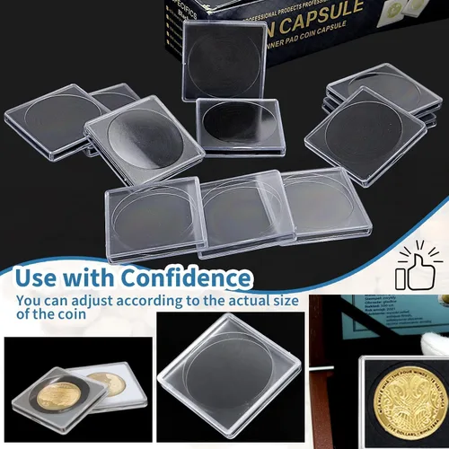 Miniatura 7 de 20 piezas de estuches ajustables de acrílico para colección de monedas con esponjas, soporte de monedas con cierre, estuches de protección