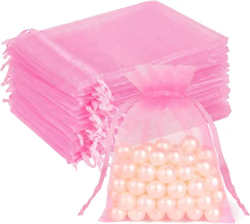 Miniatura 38 de Crweety 50 Piezas Bolsas de Organza Doradas de 3 x 4 Pulgadas, Pequeñas Bolsas de Regalo de Malla con Cordón para Favores de Boda, Despedida