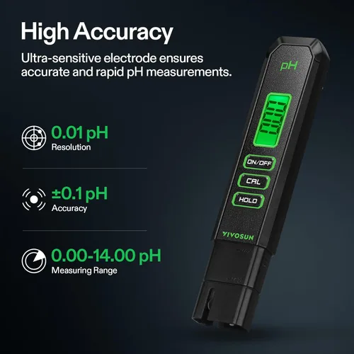 Miniatura 2 de VIVOSUN Kits de medidor digital de pH y TDS, 0.01 pH de alta precisión tipo bolígrafo, medidor de pH con ± 2 % de precisión de lectura, 3 en 1