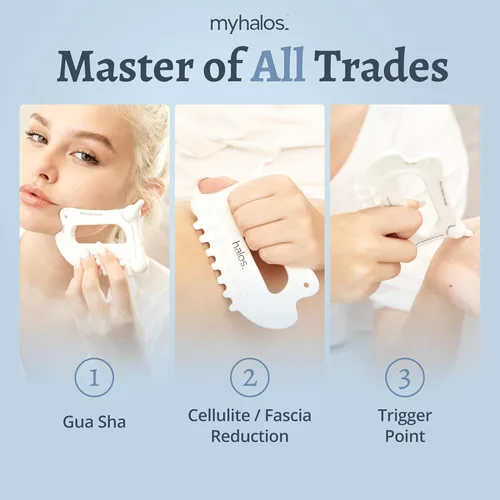 Miniatura 4 de MyHalos Herramientas Faciales de Cerámica Corporal Gua Sha 6 en 1 - Herramienta de Drenaje Linfático, Herramienta de Escultura Facial y Herramienta