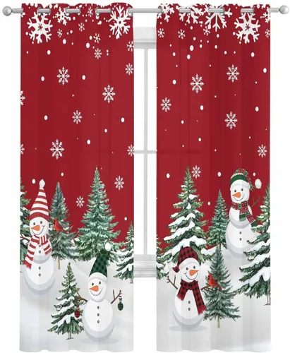 Miniatura 2 de Cortinas traslúcidas de muñeco de nieve de Navidad de 84 pulgadas de largo, juego de 2 paneles de cortinas para cocina, dormitorio, sala de estar