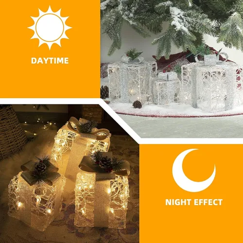 Miniatura 6 de PEIDUO Cajas de regalo iluminadas de Navidad, juego de 3, decoraciones de regalo al aire libre, paquetes debajo del árbol para interiores, fiestas