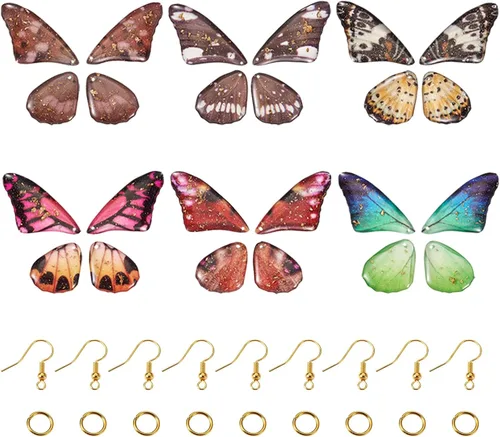 Miniatura 10 de FASHEWELRY 16 aretes de resina con alas de libélula y arco iris, mariposa, colgantes, alas de hada, coloridos dijes con ganchos para aretes, anillos