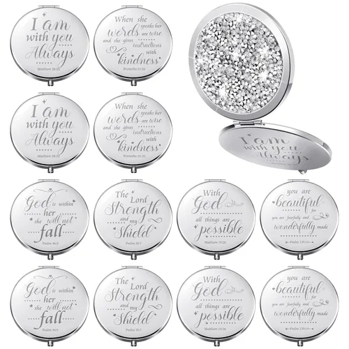 Miniatura 11 de Thyle 12 piezas de espejo compacto a granel, espejo de bolsillo cristiano para confirmación católica VBS para mujeres, versículo bíblico, cartera