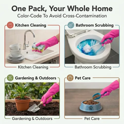 Miniatura 6 de ForPro - Guantes de goma natural, 6 pares de guantes reutilizables multiusos para limpieza del hogar con forro interior suave, impermeables