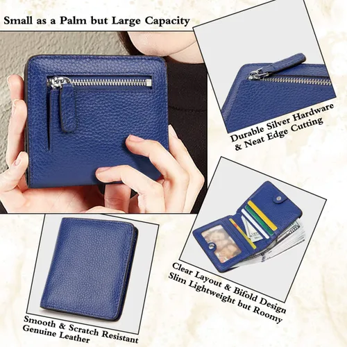 Miniatura 3 de BIG SALE-AINIMOER billetera de bolsillo pequeña con cremallera, plegable, compacta de cuero con bloqueo por identificación por radiofrecuencia