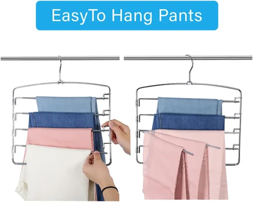 Miniatura 4 de FeeraHozer Perchas para pantalones que ahorran espacio, paquete de 3 unidades, antideslizantes, 5 capas, multifuncionales, estante para pantalones