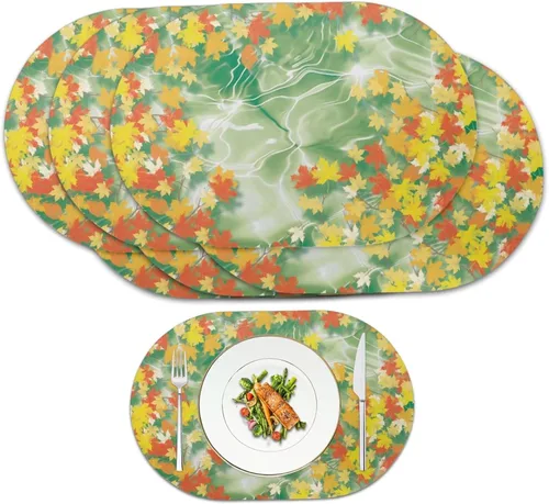 Miniatura 57 de Non Slip Placemats Set of 6 Pumpkin Mushroom Theme Waterproof Wipeable Faux Leather for Thanksgiving Family Feast Heat Resistant Dining Table Mats