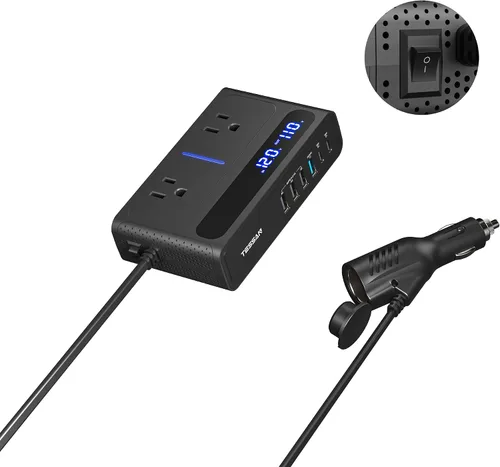 Miniatura 8 de TESSAN - Inversor de corriente para automóvil de 200 W, convertidor de 12 V CC a 110 V CA con 2 salidas de CA y 6 puertos USB con USB de 36 W