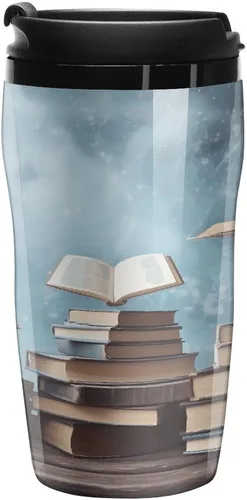 Books in The Sky Coffee Cup Hot Coffee Travel Mug Reusable Iced Coffee Cups Double Heat Insulation Coffee Mug with Leak-Proof Lid Stylish Travel Cup