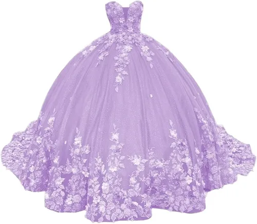 XYAYE Vestidos de quinceañera de novia para mujer, vestidos de baile de flores en 3D, vestido de fiesta de encaje, sin tirantes, de tul dulce 15 16