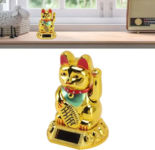 Miniatura 2 de Fortuna alimentada por energía solar, dando la bienvenida saludando riqueza fortuna gatos Fung Shui Cat para oficina en casa y negocios ()