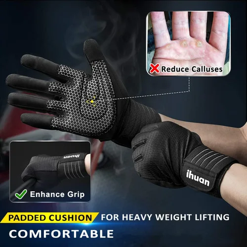 Miniatura 2 de ihuan Guantes de entrenamiento para hombres con dedo completo: levantamiento de pesas para hombres, guantes de mano completa para levantamiento