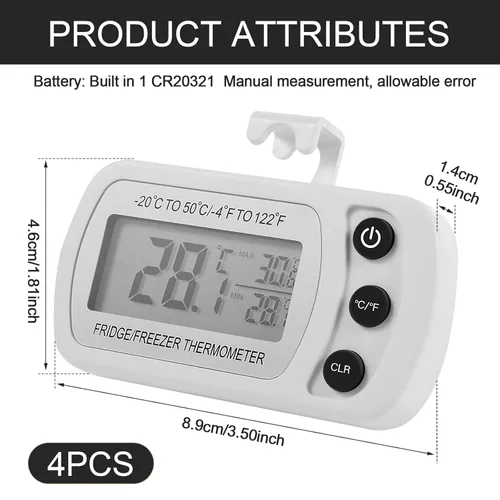 Miniatura 2 de Paquete de 4 termómetros para nevera, termómetro digital para refrigerador, termómetro digital impermeable para sala de congelador con pantalla LCD