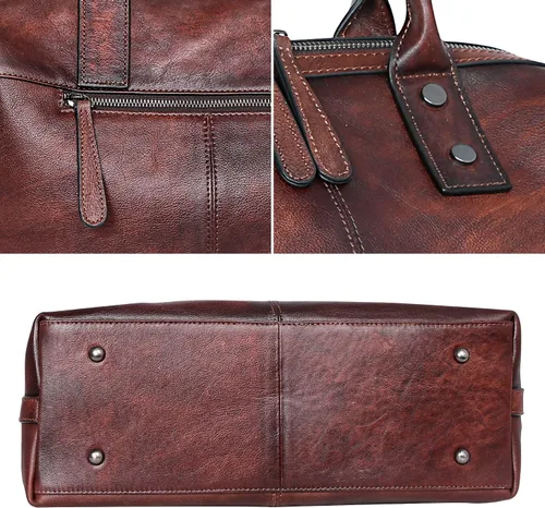 Miniatura 7 de Iswee - Bolso de hombro de cuero genuino, bolso tote con diseño de morral, con asa superior, bolso de gran capacidad, bolso cruzado