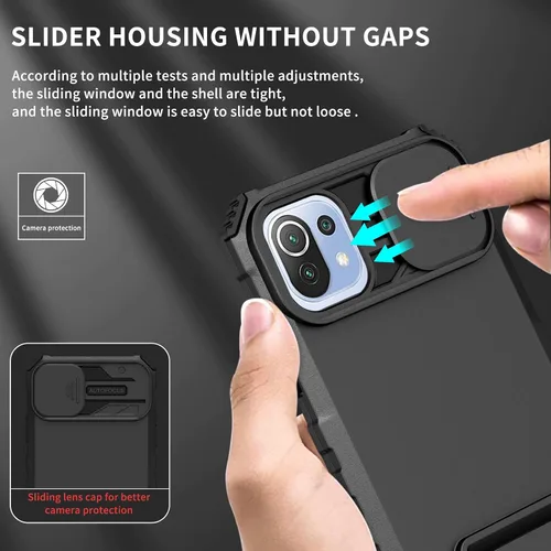 Miniatura 3 de Asuwish Funda de teléfono para Xiaomi Mi 11 Lite 4G/5G con protector de pantalla de vidrio templado y cubierta de cámara deslizante Soporte Soporte