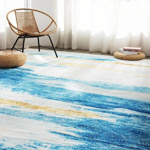 Miniatura 13 de Carvapet 9x12 Alfombras grandes para sala de estar y dormitorio, alfombra moderna lavable azul de pelo bajo con respaldo de goma, plegable, alfombra