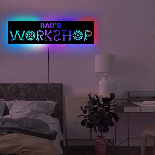 Miniatura 6 de Letrero de garaje con nombre personalizado, herramientas de reparación de luz, arte de pared, taller, reparación mecánica, lámpara de neón para papá