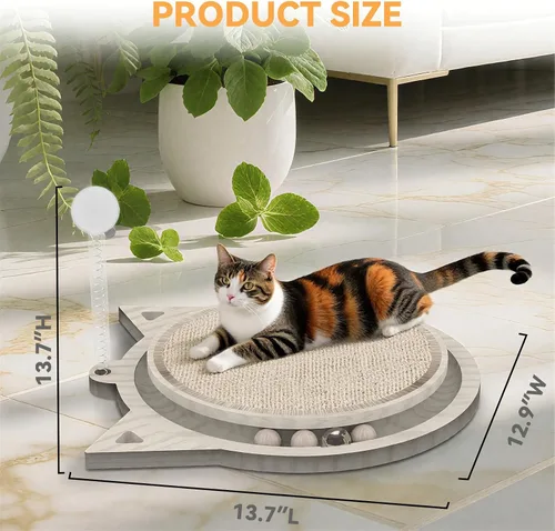 Miniatura 5 de Tablero rascador para gatos con sisal natural, juguete interactivo para gatos con bola de resorte, almohadilla rascador duradera para gatos