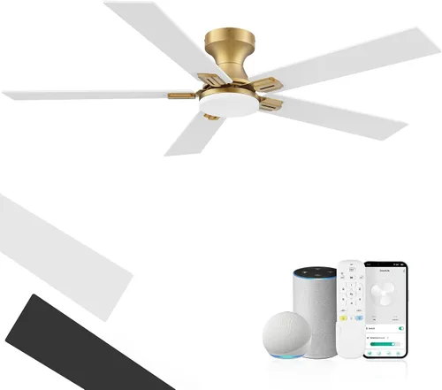 Miniatura 8 de Ventilador de techo inteligente de perfil bajo de 42 pulgadas con luces y control remoto, motor DC silencioso, control de voz WiFi a través de Oro